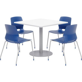 Kfi OLTFL36SQ-B1922-SL-D354-4-OL2700-P03 KFI 36" Dining Table & 4 Chair Set, White Table With Navy Chairs image.