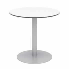 Kfi OLTP30RD-B2200SL-D354 KFI 30" Round Outdoor Cafe Table - Designer White Phenolic Top - Silver Aluminum Frame - Ivy Series image.