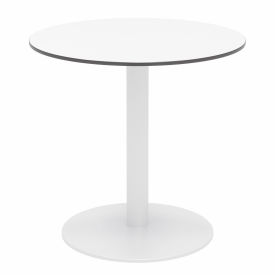 Kfi OLTP30RD-B2200WH-D354 KFI 30" Round Outdoor Cafe Table - Designer White Phenolic Top - White Aluminum Frame - Ivy Series image.
