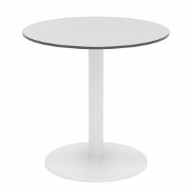 Kfi OLTP30RD-B2200WH-D381 KFI 30" Round Outdoor Cafe Table - Fashion Gray Phenolic Top - White Aluminum Frame - Ivy Series image.