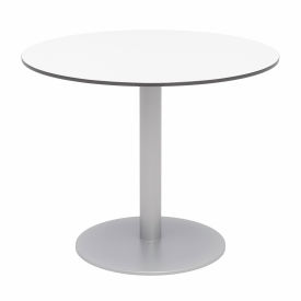Kfi OLTP36RD-B2200SL-D354 KFI 36" Round Outdoor Cafe Table - Designer White Phenolic Top - Silver Aluminum Frame - Ivy Series image.