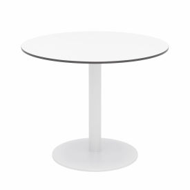 Kfi OLTP36RD-B2200WH-D354 KFI 36" Round Outdoor Cafe Table - Designer White Phenolic Top - White Aluminum Frame - Ivy Series image.
