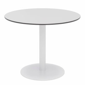 Kfi OLTP36RD-B2200WH-D381 KFI 36" Round Outdoor Cafe Table - Fashion Gray Phenolic Top - White Aluminum Frame - Ivy Series image.