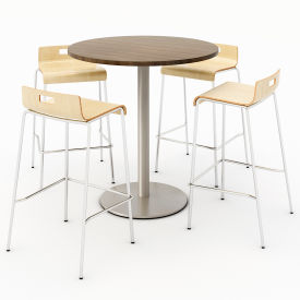 Kfi T36RD-B1922SL-38-7960K-BR9333-4-NA KFI 36" Round Dining Table & 4 Barstool Set, Studio Teak Table With Natural Stools image.