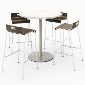 Kfi T36RD-B1922SL-38-D354-BR9333-4-ES KFI 36" Round Dining Table & 4 Barstool Set, Designer White Table With Espresso Stools image.
