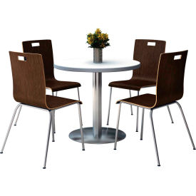 Kfi T36RD-B1922SL-Crisp-linen-9222CH-ES KFI 36" Round Dining Table & 4 Chair Set, Crisp Linen Table Table With Espresso Chairs image.