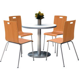 Kfi T36RD-B1922SL-Crisp-linen-9222CH-NA KFI 36" Round Dining Table & 4 Chair Set, White Table With Natural Chairs image.