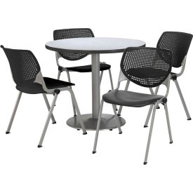 Kfi T36RD-B1922SL-GN-2300-P10 KFI 36" Round Dining Table & Chair Set, Gray Table With Black Plastic Chairs image.