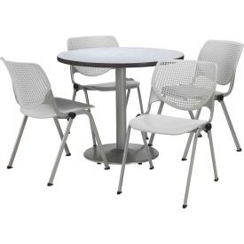 Kfi T36RD-B1922SL-GN-2300-P13 KFI 36" Round Dining Table & Chair Set, Gray Nebula Table With Light Gray Plastic Chairs image.