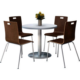 Kfi T36RD-B1922SL-GN-9222CH-ES KFI 36" Round Dining Table & 4 Chair Set, Gray Nebula Table Table With Espresso Chairs image.