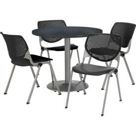 Kfi T36RD-B1922SL-GPN-2300-P10 KFI 36" Round Dining Table & Chair Set, Graphite Table With Black Plastic Chairs image.