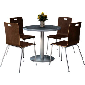 Kfi T36RD-B1922SL-GPN-9222CH-ES KFI 36" Round Dining Table & 4 Chair Set, Graphite Nebula Table With Espresso Chairs image.