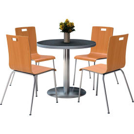 Kfi T36RD-B1922SL-GPN-9222CH-NA KFI 36" Round Dining Table & 4 Chair Set, Graphite Nebula Table Table With Natural Chairs image.
