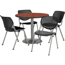 Kfi T36RD-B1922SL-MH-2300-P10 KFI 36" Round Dining Table & Chair Set, Mahogany Table With Black Plastic Chairs image.