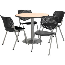 Kfi T36RD-B1922SL-NA-2300-P10 KFI 36" Round Dining Table & Chair Set, Natural Table With Black Plastic Chairs  image.
