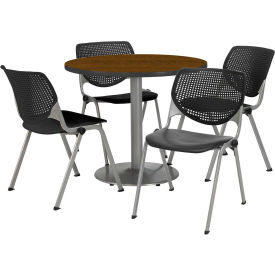 Kfi T36RD-B1922SL-WL-2300-P10 KFI 36" Round Dining Table & Chair Set, Walnut Table With Black Plastic Chairs  image.