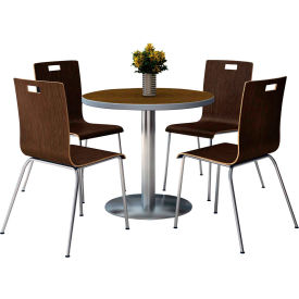 Kfi T36RD-B1922SL-WL-9222CH-ES KFI 36" Round Dining Table & 4 Chair Set, Walnut Table With Espresso Chairs image.