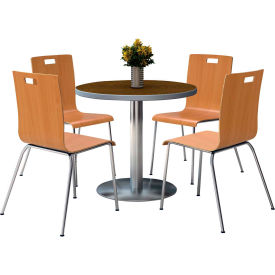 Kfi T36RD-B1922SL-WL-9222CH-NA KFI 36" Round Dining Table & 4 Chair Set,  Walnut TableTable With Natural Chairs image.