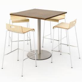 Kfi T36SQ-B1922SL-38-7960K-BR9333-4-NA KFI 36" Dining Table & 4 Barstool Set, Teak Table With Natural Stools image.