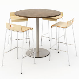 Kfi T42RD-B1922SL-38-7960K-BR9333-4-NA KFI 42" Round Dining Table & 4 Barstool Set, Studio Teak Table With Natural Stools image.