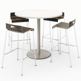 Kfi T42RD-B1922SL-38-D354-BR9333-4-ES KFI 42" Round Dining Table & 4 Barstool Set, Designer White Table With Espresso Stools image.