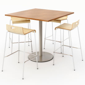 Kfi T42SQ-B1922SL-38-7937-BR9333-4-NA KFI 42" Dining Table & 4 Barstool Set, Cherry Table  With Natural Stools image.