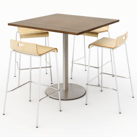 Kfi T42SQ-B1922SL-38-7960K-BR9333-4-NA KFI 42" Dining Table & 4 Barstool Set, Teak Table  With Natural Stools image.