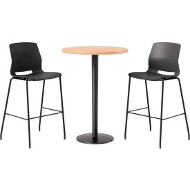 KFI 30" Round Table with 2 Imme Armless Barstools Black Seat/Maple Top 
