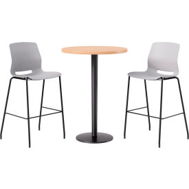 KFI 30" Round Table with 2 Imme Armless Barstools Light Gray Seat/Maple Top 