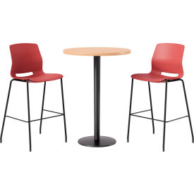 KFI 30" Round Table with 2 Imme Armless Barstools Coral Seat/Maple Top 