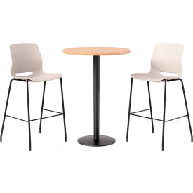 KFI 30" Round Table with 2 Imme Armless Barstools Moonbeam Seat/Maple Top 