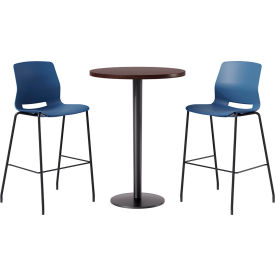 KFI 30" Round Table with 2 Imme Armless Barstools Navy Seat/Espresso Top 