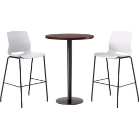 KFI 30" Round Table with 2 Imme Armless Barstools White Seat/Espresso Top 