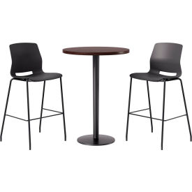 KFI 30" Round Table with 2 Imme Armless Barstools Black Seat/Espresso Top 
