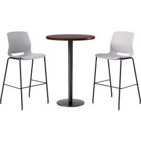 KFI 30" Round Table with 2 Imme Armless Barstools Light Gray Seat/Espresso Top 