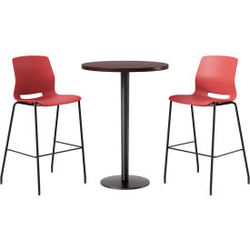 KFI 30" Round Table with 2 Imme Armless Barstools Coral Seat/Espresso Top 