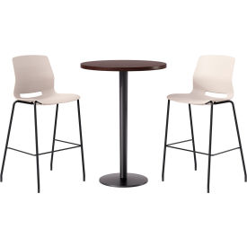 KFI 30" Round Table with 2 Imme Armless Barstools Moonbeam Seat/Espresso Top 