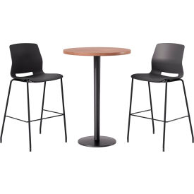 KFI 30" Round Table with 2 Imme Armless Barstools Black Seat/River Cherry Top 
