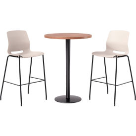 KFI 30" Round Table with 2 Imme Armless Barstools Moonbeam Seat/River Cherry Top 