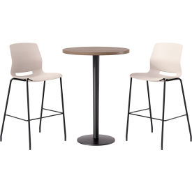 KFI 30" Round Table with 2 Imme Armless Barstools Moonbeam Seat/Studio Teak Top 