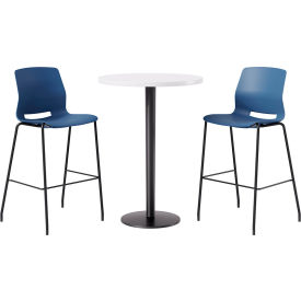 KFI 30" Round Table with 2 Imme Armless Barstools Navy Seat/Designer White Top 