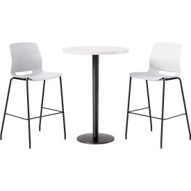 KFI 30" Round Table with 2 Imme Armless Barstools White Seat/Designer White Top 