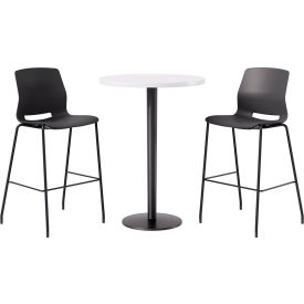 KFI 30" Round Table with 2 Imme Armless Barstools Black Seat/Designer White Top 