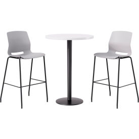 KFI 30" Round Table with 2 Imme Armless Barstools Light Gray Seat/Designer White Top 