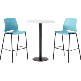 KFI 30" Round Table with 2 Imme Armless Barstools Sky Blue Seat/Designer White Top 