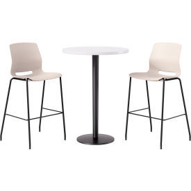 KFI 30" Round Table with 2 Imme Armless Barstools Moonbeam Seat/Designer White Top 