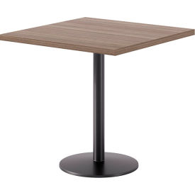 30" Square Pedestal Table, Black Base, Studio Teak Top view 2