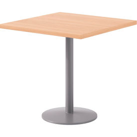 30" Square Pedestal Table, Silver Base, Maple Top view 2