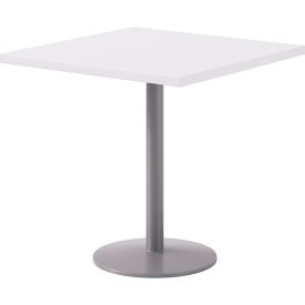 Proof 30" Square Pedestal Table, Silver Base, Designer White Top view 2