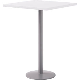 Proof 30" Square Pedestal Table, Bistro Height, Silver Base, Designer White Top view 2